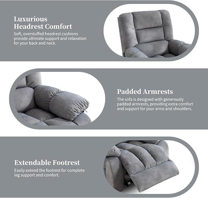 Massage Recliner Chair with Heat and Massage, Soft Fabric Ergonomic Manual Reclining Chairs, Heavy Duty Reclining Sofa Chair with Side Pockets for Living Room (Light Grey)