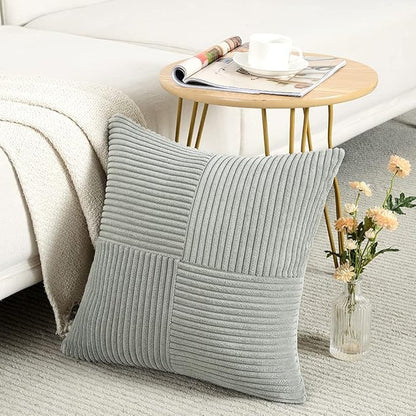 Fancy Homi 2 Packs Grey Big Decorative Throw Pillow Covers 24x24 Inch for Couch Bed, Rustic Farmhouse Boho Home Decor, Soft Corss Corduroy Patchwork Accent Square Gray Cushion Case 60x60 cm