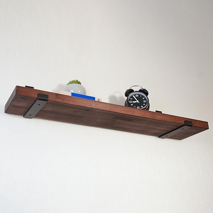 CONSDAN Floating Shelves for Wall Mounted Book Shelf Hanging Shelves Floating Bookshelf for Bedroom, Bathroom, Living Room, Kitchen USA Grown Solid Hardwood, Dark Maple 60x7.5x1.5 in (Set of 2)