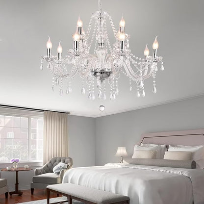 Modern Elegant 15 Lights K9 Crystal Glass Chandelier Pendant Ceiling Lighting European Style for Dining Living Room Bedroom Transparent,15 E12 Bulbs Required