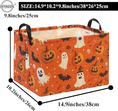 HIYAGON Halloween Basket Halloween Pumpkin Basket for Boys and Girls Trick or Treat Pumpkin Basket for Halloween Parties Cute Storage Bin Organizer Box Rectangular Room Decor(Halloween Pumpkin)