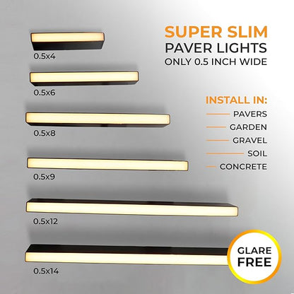 LUMENGY Paver Light Slim 0.5x14 Inch(0.55 x 13.77 inches) Glare-Free Steel Lighting for Pavers, Brick, Walls, Driveways, Walkways & Pathways, 2700K Warm White, Waterproof, Drive-Over, 12V AC/DC Wired.