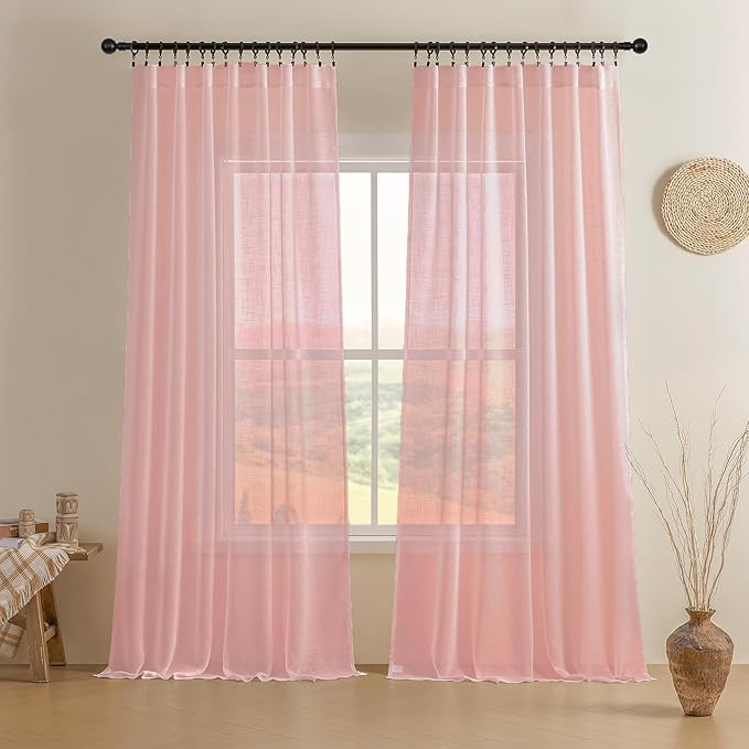 Joydeco Sheer Curtains 108 Inches Long, Beige Curtains for Living Room 2 Panels Set, Window Curtains Privacy Assured with Light Filtering(W52 x L108 Inch,Tapioca)