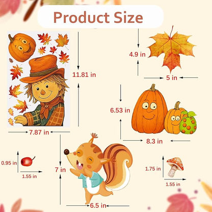 DC-BEAUTIFUL 153 Pcs Fall Window Clings, 12 Sheets Double Sided Autumn Pumpkin Scarecrow Maple Leaf Glass Stickers, Reusable Static Thanksgiving Window Decals Party Decors for Home Office School Shop