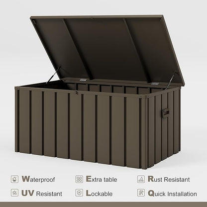 PURPLE LEAF Outdoor Deck Box 100 Gallon Waterproof Lockable Storage Box Container with Lid Deck Organization for Patio Cushions Side Table Pool Accessories Garden Tools, Brown