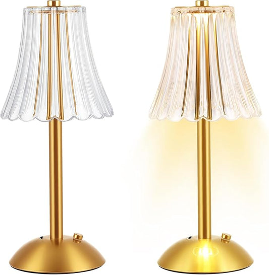 Liliful 1 Pcs LED Portable Cordless Table Lamp Touch Battery Operated Rechargeable Desk Lamp 3 Color Dimmable for Bedroom Living Room Dining (Rose Style,Gold)