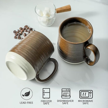 Hasense Coffee Cups Set of 6, 15 oz Stoneware Coffee Mugs with Big Handles, Modern Tea Cup for Indoor and Outdoor for Cocoa, Milk, Tea, Hot Chocolate, Soup, Valentine's Day Gifts, Brown