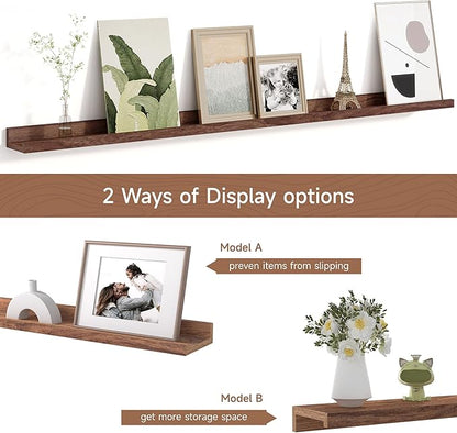 Picture Ledge Shelf for Wall, Floating Shelves Set of 4, 48 Inch Long Nursery Book Shelves for Toys Storage, Kids Bookshelf Wall Mounted for Books Photo Frames, Walnut
