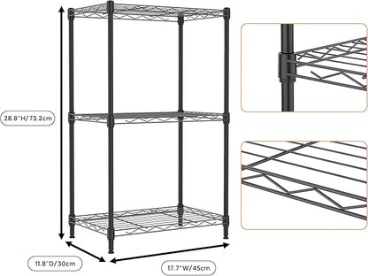 3 Tiers Shelf Metal Storage Shelves Wire Rack Closet Organizers with Wheel for Garage Kitchen Bathroom Laundry Black 11.8" D x 17.7" W x 28.8" H
