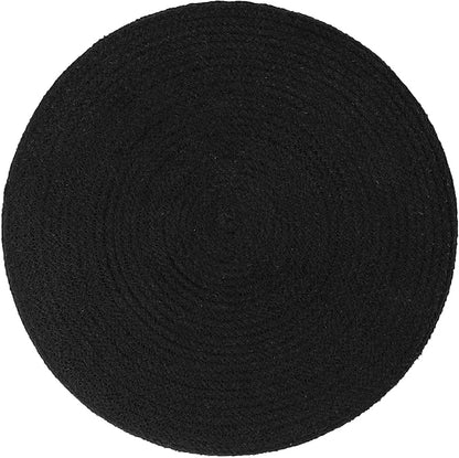 REDEARTH · Cylindrical Pouf Ottoman - Braided Pouffe Accent Sitting Round Footrest for Living Room, Bedroom, Nursery, kidsroom, Patio ; 70% Cotton 30% Jute, Set of 2 (14.5x14.5x16; Black Natural)