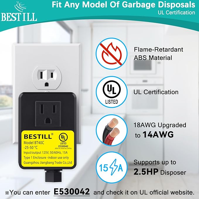 BESTILL Garbage Disposal Sink Top Air Switch Kit with Single Outlet, Matte Black 3.6" Long Push Button with Brass Cover, UL Listed, Compatible with all Garbage Disposals