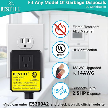 BESTILL Garbage Disposal Sink Top Air Switch Kit with Single Outlet, Matte Black 3.6" Long Push Button with Brass Cover, UL Listed, Compatible with all Garbage Disposals