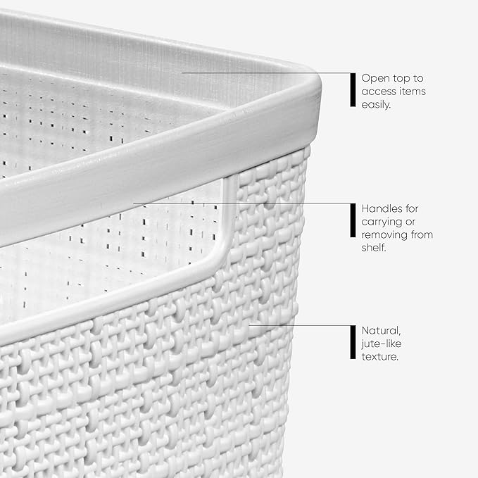 Curver Set of 8 Jute Small Decorative Plastic Organization and Storage Baskets, Perfect Bins for Home Office, Closet Shelves, Kitchen Pantry and All Bedroom Essentials