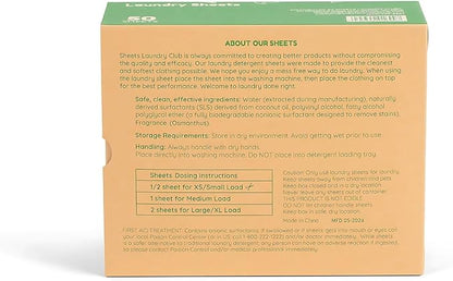 Sheets Laundry Club Laundry Detergent Sheets, 100 Loads - Fresh Linen Scent, Eco-Friendly, Quick-Dissolving Formula, Hypoallergenic, Septic Safe, Plastic-Free Packaging - 50 Sheets