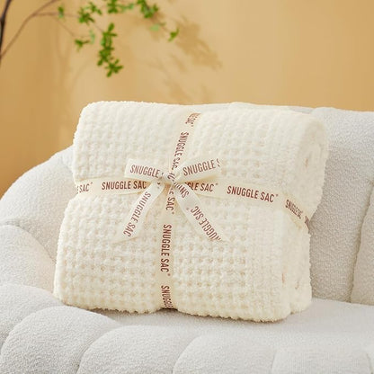 Snuggle Sac Ultra Soft Waffle Throw Blanket for Couch Bed Sofa 50x60 inches, Reversible Cream Blanket Microfiber Fluffy Fuzzy Cozy Knit Throws for Women Mothers Birthday Gifts