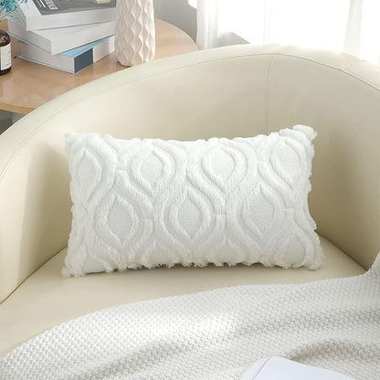 decorUhome Fall Throw Pillow Covers 12x20 Inch Set of 2, Soft Plush Decorative Faux Fur White Solid Couch Pillow Covers, Accent Farmhouse Neutral Lumbar Euro Pillow Cases for Sofa Bed Living Room
