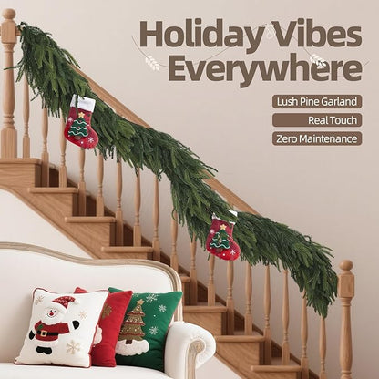 6FT Artificial Norfolk Pine Garland – Real Touch Greenery Garland, Dense Green Plants for Indoor Outdoor Christmas, Holiday, and Home Decoration (1, 6FT-)