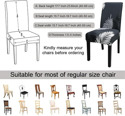 JQinHome Chair Covers for Dining Room Set of 6, High Stretch Removable Washable Parsons Chair Slipcover for Home Party Hotel Wedding Ceremony (Plume Black,6PCS)