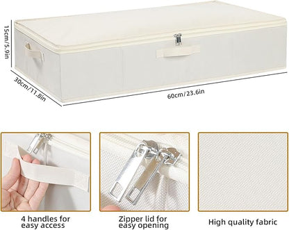Under the Bed Storage Bins, Closet Organizers with Reinforced Handles for Blanket, Sheets, Pillows, Towels, Shoes, Beige, 2 Pack, 23.6 x 11.8 x 5.9 Inch