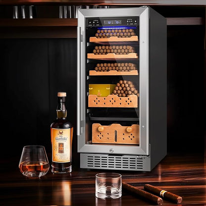 Electric Cigar Humidor, 15 Inch Upgraded Large Capacity Humidor Cabinet with Powerful Compressor, Digital LED Screen, Safety Lock, Smart Humidity & Temp Control, Gifts for Men