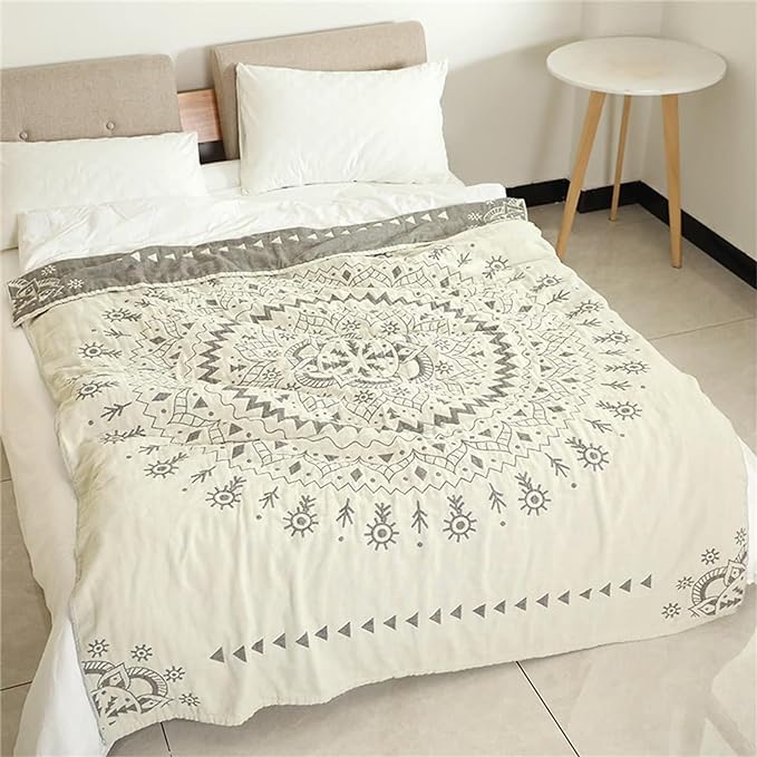 MSGKV Boho Throw Blanket for Couch Sofa Bed, 100% Cotton Blankets 80''x 90'' Woven Blankets Boho Quilt, Versatile KnitWoven Blanket, Super Soft Decorative Blanket for Chair Sofa and Living Room