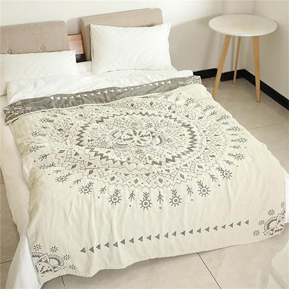 MSGKV Boho Throw Blanket for Couch Sofa Bed, 100% Cotton Blankets 80''x 90'' Woven Blankets Boho Quilt, Versatile KnitWoven Blanket, Super Soft Decorative Blanket for Chair Sofa and Living Room