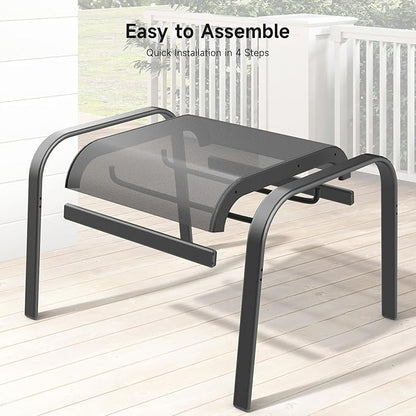 Outdoor Ottoman Set of 2, All Weather Outdoor Foot Stool with Supportive Textliene and Metal Frame, Stackable Oversized Outdoor Foot Rest for Furniture Patio Garden Pool, Grey