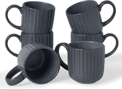 famiware Coffee Mugs Set of 6, Starlight 11 oz Mug Cup Set with Handle for Coffee, Tea, Cocoa, Milk - Ceramic Stoneware Mug Set, Matte Black Grey