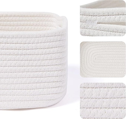 Small Storage Baskets for Organizing | Closet Organizer Bins | Shelf Toy Basket | Woven Rope Baskets | Cube Decorative Box | Shallow Basket | 13x8.5x5.1” | 3 Packs Off White