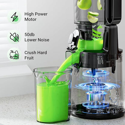 Juicer Machines,Aeitto Cold Press Juicer with 5.3“ Extra Large Feed Chute for Whole Fruits & Vegetables, Slow Masticating Juice Extractor, Self Feeding, Easy to Clean, High Juice Yield, Grey