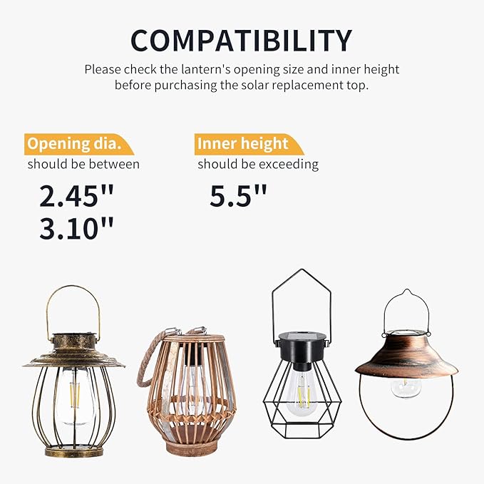 Replacement Solar Light Parts-Solar Lanterns Outdoor Waterproof Two Sizes for Versatile Switching 2 Pack They Can Serve As Accessories Or Stand Alone As Lanterns
