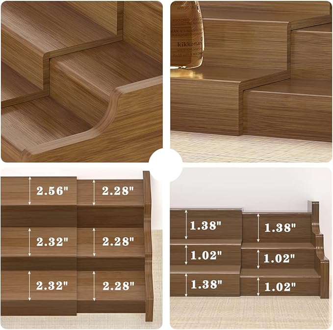 Bamboo Spice Rack Cabinet Organizer - 3 Tier Wooden Expandable Walnut Display Shelf