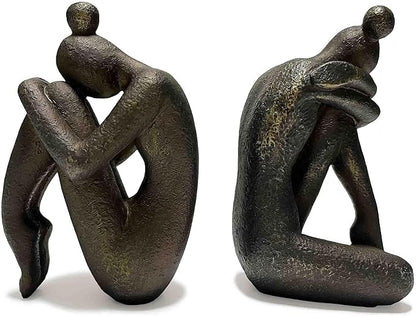 Unique Decorative Girl Thinker Bookends, Book Stopper Holder Nonskid, Book Ends for Shelves Living Room Office Home Decor, Resin, 1Pair/2Piece 6.5''