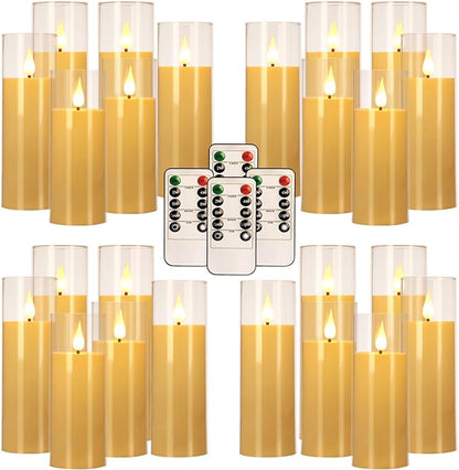 24-Pack Acrylic LED Flameless Pillar Candles with Remote & Timer, Battery Powered - Perfect for Indoor/Outdoor Decor,Wedding,BBQ and Gift - Easily Create a Magical Atmosphere.