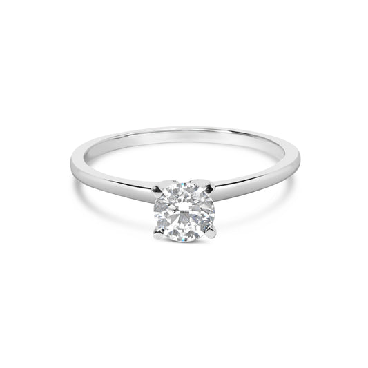 Bague de fiançailles solitaire à 4 griffes en or blanc 14 carats avec diamant rond de laboratoire 0,5 carat (couleur F-G, pureté VS2-SI1) - Taille 7