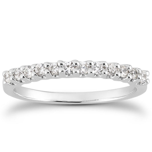 Bague d'alliance en or blanc 14 carats avec diamants sertis en U et griffes partagées
