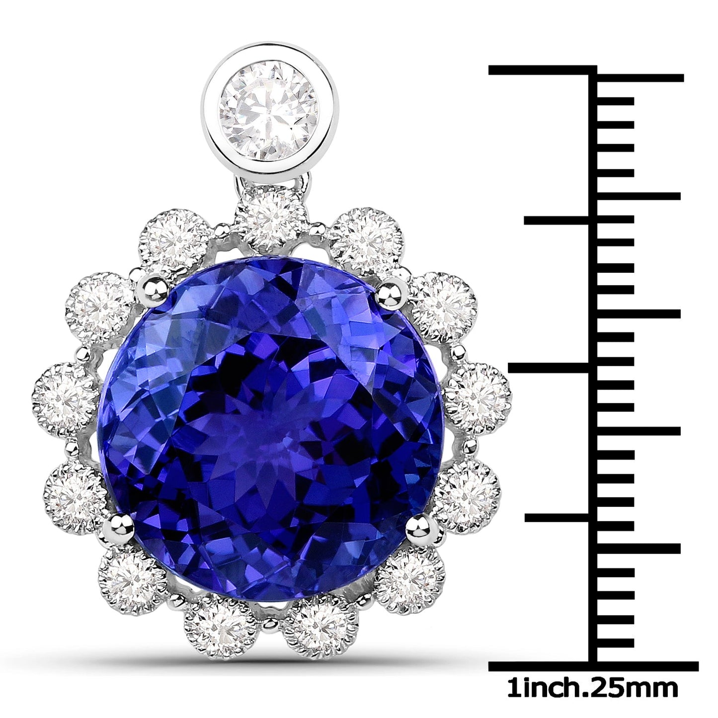 14.36 Carat Genuine Tanzanite and White Diamond 18K White Gold Pendant