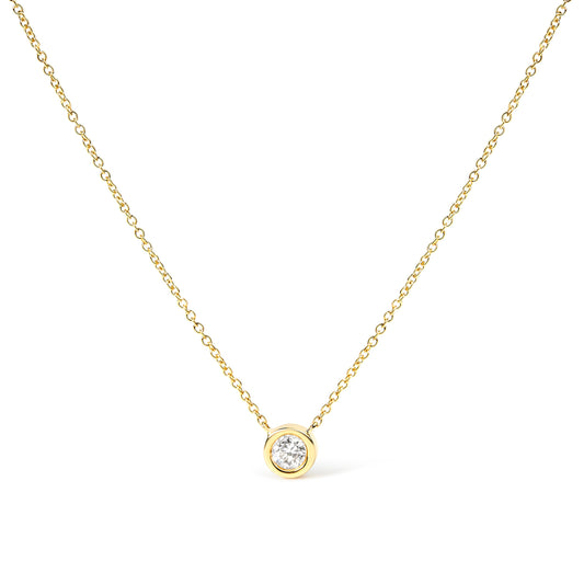 Collier avec pendentif solitaire diamant serti clos en argent sterling plaqué or rose 14 carats 2 microns (1/3 carat total, couleur H-I, clarté I1-I2)