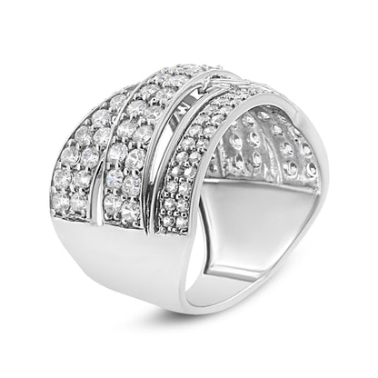 .925 Sterling Silver 2.00 Cttw Round-Cut Diamond Overlapping Bypass Band Ring (I-J Color, I2-I3 Clarity) - Ring Size 7
