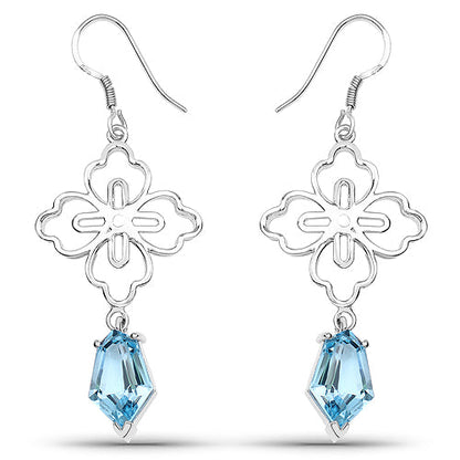 12.82 Carat Genuine Swiss Blue Topaz .925 Sterling Silver Earrings