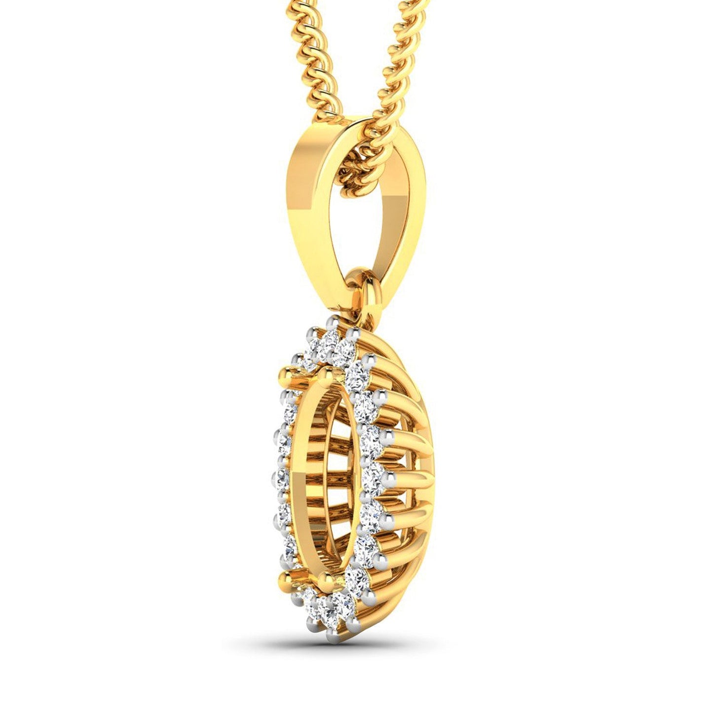 0.13 Carat Genuine White Diamond 14K Yellow Gold Semi Mount Pendant - holds 8x6mm Oval Gemstone