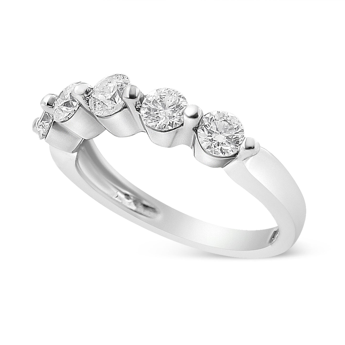 14K White Gold 1.00 Cttw Brilliant Round Cut Diamond 5-Stone Band Ring (H-I Color, SI2-I1 Clarity) - Ring Size 7