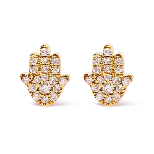 Boucles d'oreilles clous Hamsa accentuées de diamants en or jaune 10 carats (couleur H-I, pureté I1-I2)