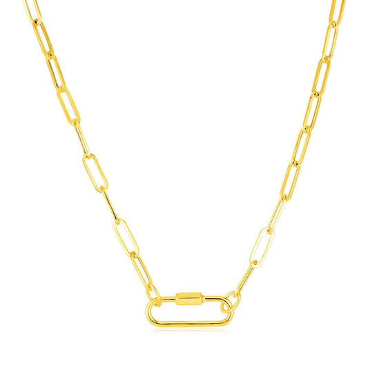 Collier chaîne trombone en or jaune 14 carats avec fermoir mousqueton ovale