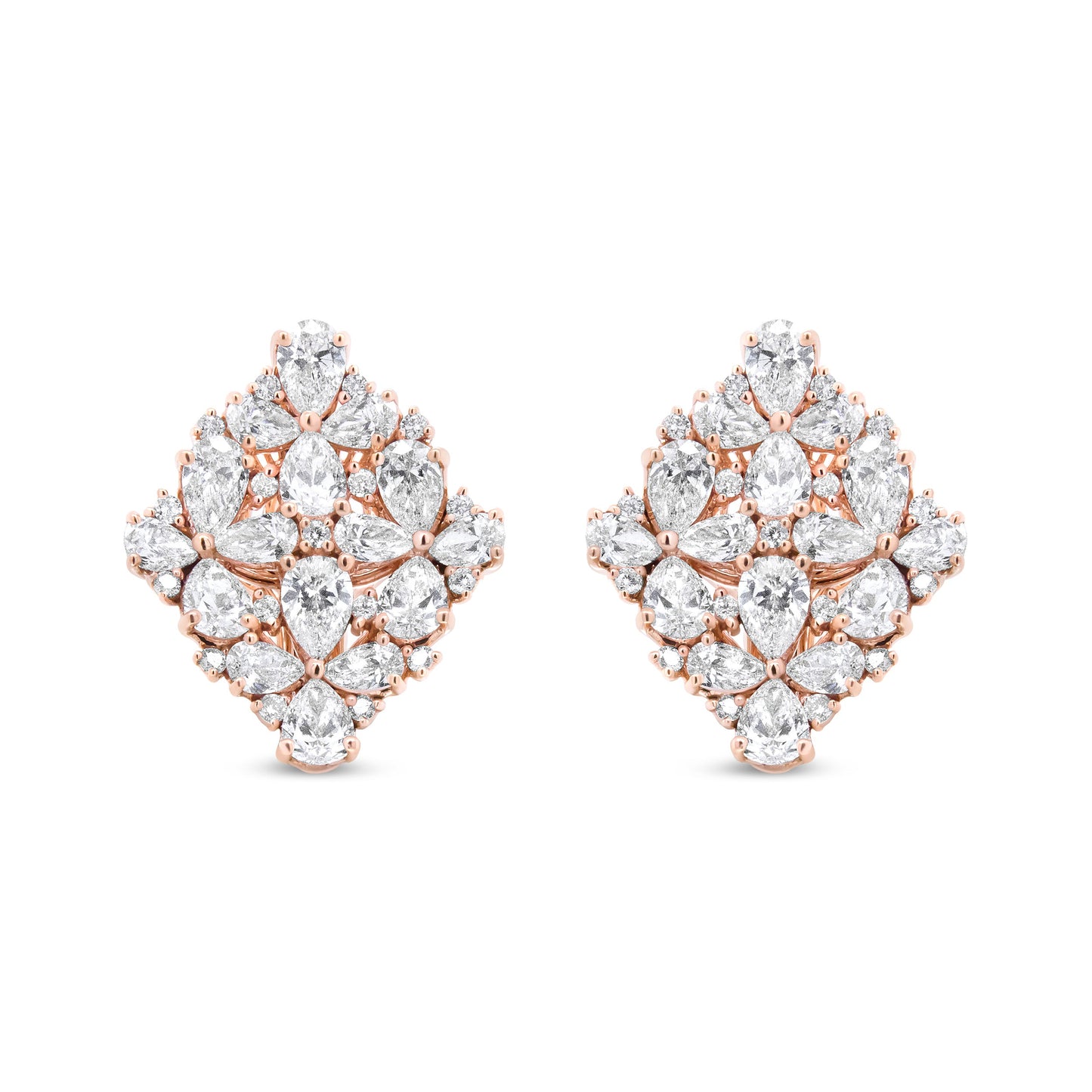 18K Rose Gold 8 1/3 Cttw Pear and Round Diamond Floral Cluster Omega Earrings (F-G Color, VS1-VS2 Clarity)