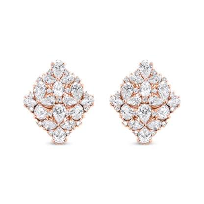 18K Rose Gold 8 1/3 Cttw Pear and Round Diamond Floral Cluster Omega Earrings (F-G Color, VS1-VS2 Clarity)