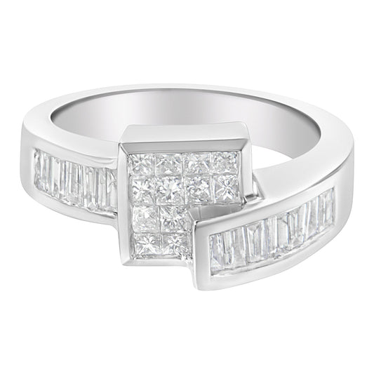 Bague en or blanc 14 carats avec diamants taille princesse et baguette (1 1/3 Cttw, couleur G-H, pureté SI2-I1) - Taille 6-3/4