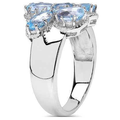 3.56 Carat Genuine Blue Topaz .925 Sterling Silver Cluster Ring
