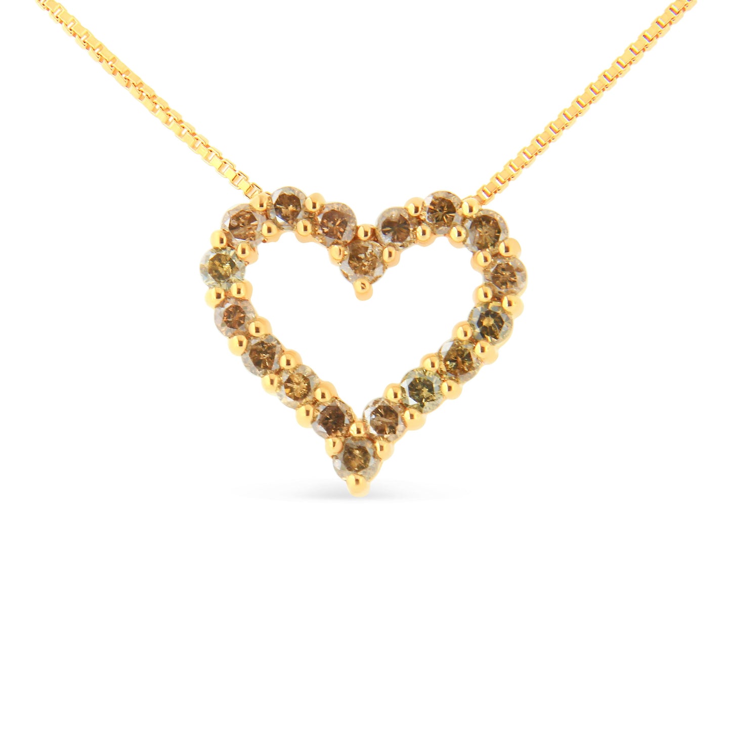 14K Yellow Gold Plated .925 Sterling Silver 1.0 Cttw Champagne Diamond Heart Pendant Necklace (K-L Color, I1-I2 Clarity) - 18"