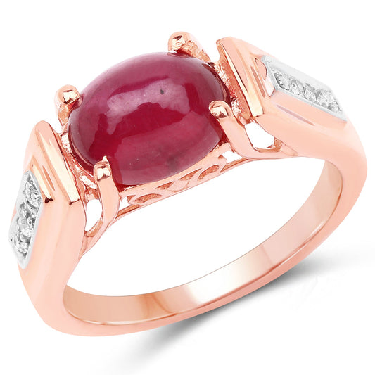 Bague en argent sterling 925 plaqué or rose 14 carats, ornée de rubis synthétique (verre plein) de 4,71 carats et de topazes blanches
